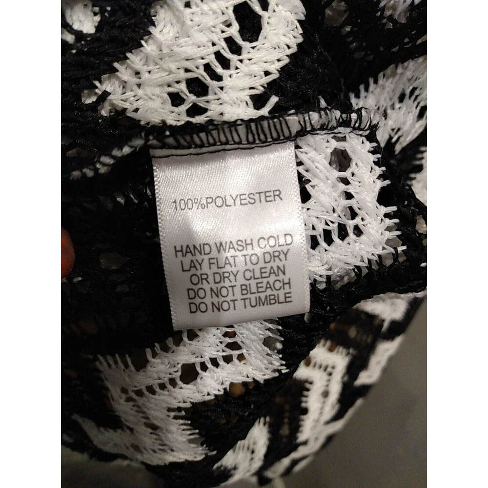 alberto makali Women Black White Geometric Waterfall Crochet Cardigan Size‎ L